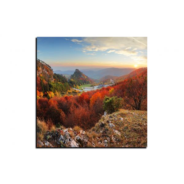 Obraz na plátně - Podzimní krajina při západu slunce, Slovensko, Vrsatec - čtverec